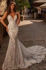 Spaghetti-Straps Lace Wedding Dress Mermaid Long Online