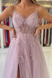 Spaghetti-Straps Long Prom Dress Sleeveless Tulle With Beadings