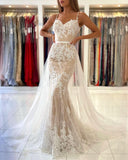 Spaghetti-Straps Mermaid Prom Dress Appliques Tulle Skirt