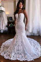 Spaghetti-Straps Mermaid Wedding Dress Lace Sleeveless