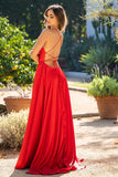 Spaghetti-Straps Red Prom Dress Long Sleeveless With Split