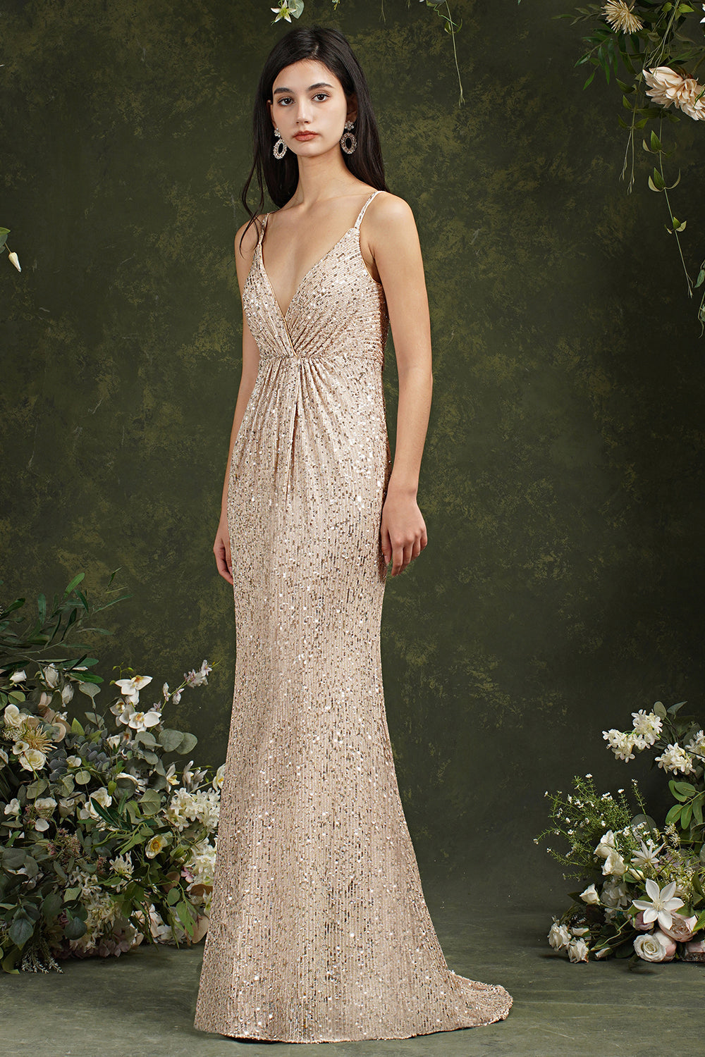 Spaghetti-Straps Sequins Bridesmaid Dress Sleeveless