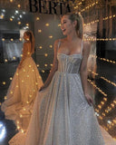 Spaghetti-Straps Sleeveless Wedding Dress Sequins Long