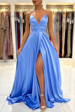 Spaghetti-Straps V-Neck Sleeveless Prom Dress Slit Long