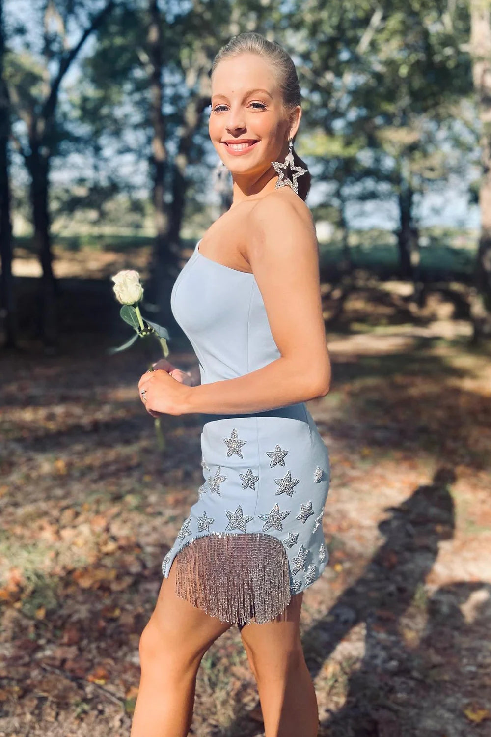 Sparkly Light Blue One-Shoulder Starry Tight Short Homecoming Dress wi Newinlook Sparkly Light Blue One-Shoulder Starry Tight Short Homecoming Dress wi Newinlook