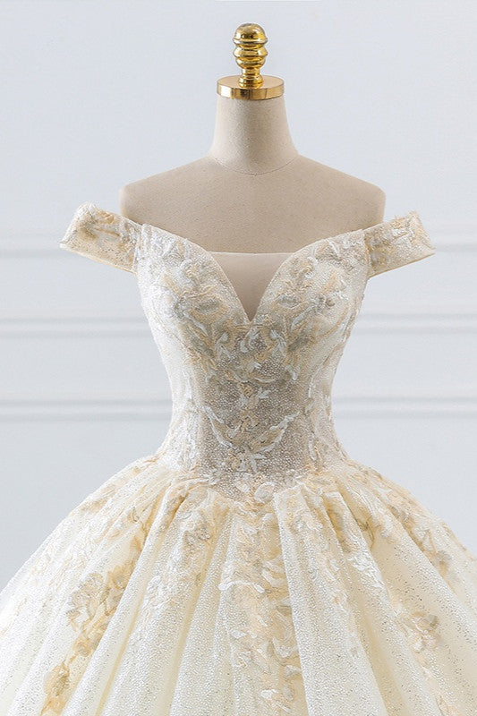 Sparkly Sequined Off-the-Shoulder Wedding Dress Ball Gown Sweetheart Appliques Bridal Gowns Online