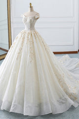 Sparkly Sequined Off-the-Shoulder Wedding Dress Ball Gown Sweetheart Appliques Bridal Gowns Online