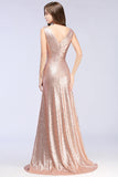 Sparkly Sequined V-Neck Sleeveless Bridesmaid Dress Online