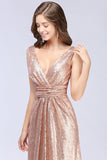 Sparkly Sequined V-Neck Sleeveless Bridesmaid Dress Online