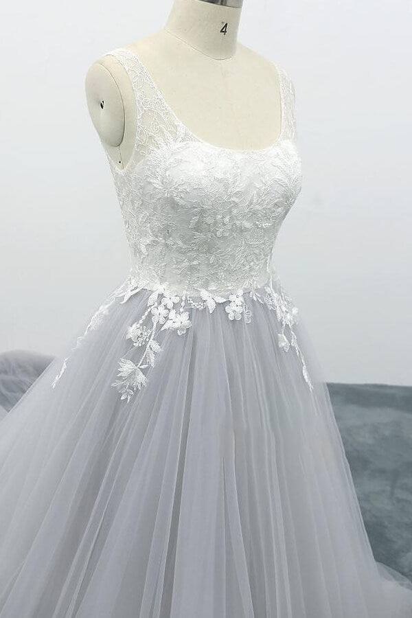 Square Neck Appliques Tulle A-line Wedding Dress On Sale