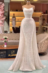 Strapless Sequins Mermaid Evening Dresses Overskirt Long