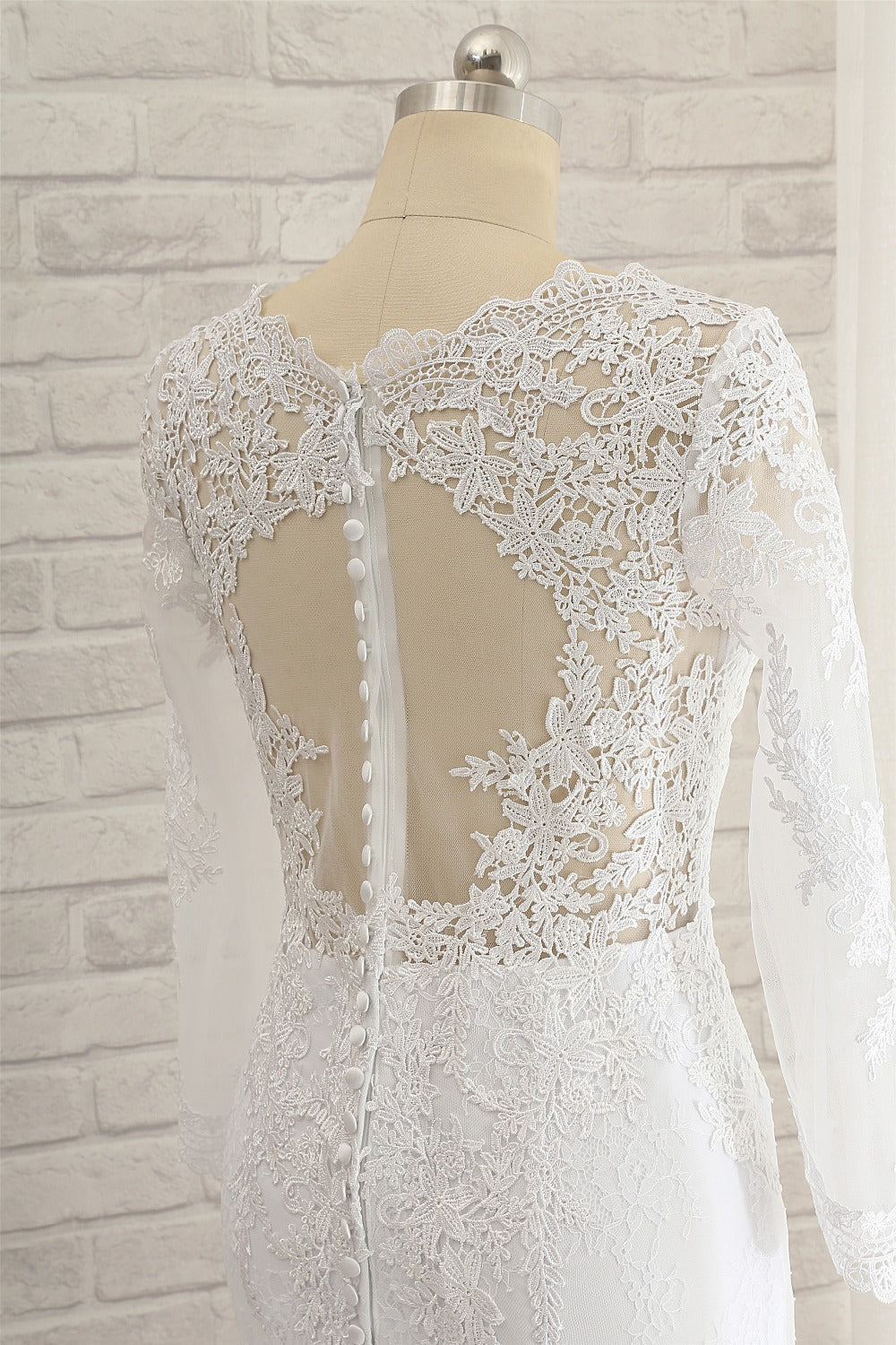 Stunning Jewel Long Sleeves Tulle Lace Wedding Dress Mermaid Jewel Appliques Bridal Gowns On Sale