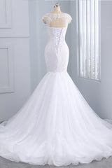 Stunning Jewel Tulle Lace Mermaid Wedding Dress Sleeveless Appliques Bridal Gowns On Sale