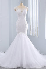 Stunning Jewel Tulle Lace Mermaid Wedding Dress Sleeveless Appliques Bridal Gowns On Sale