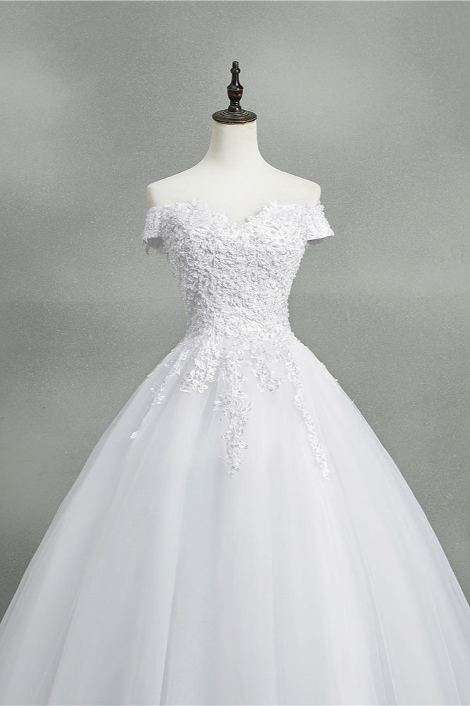 Stunning Off-the-Shoulder Sweetheart Wedding Dresses Short Sleeves Lace Appliques Bridal Gowns On Sale