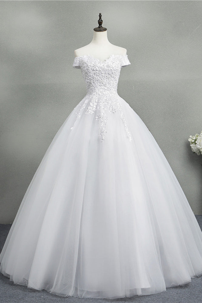 Stunning Off-the-Shoulder Sweetheart Wedding Dresses Short Sleeves Lace Appliques Bridal Gowns On Sale