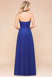 Stylish Halter Backless Royal Blue Bridesmaid Dress Affordable with Ruffle