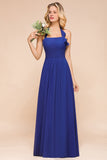 Stylish Halter Backless Royal Blue Bridesmaid Dress Affordable with Ruffle