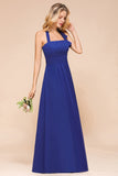 Stylish Halter Backless Royal Blue Bridesmaid Dress Affordable with Ruffle