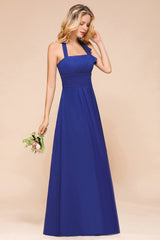 Stylish Halter Backless Royal Blue Bridesmaid Dress Affordable with Ruffle