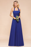 Stylish Halter Backless Royal Blue Bridesmaid Dress Affordable with Ruffle