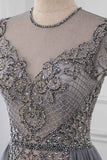 Stylish Jewel Appliques Short Sleeves Prom Dresses with Rhinestone Online