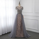 Stylish Jewel Appliques Short Sleeves Prom Dresses with Rhinestone Online