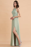 Stylish Jewel Sleeveless Dusty Sage Chiffon Bridesmaid Dress with Ruffles
