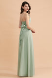Stylish Jewel Sleeveless Dusty Sage Chiffon Bridesmaid Dress with Ruffles