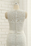 Stylish Jewel Sleeveless Mermaid Wedding Dresses White Lace Bridal Gowns With Appliques On Sale