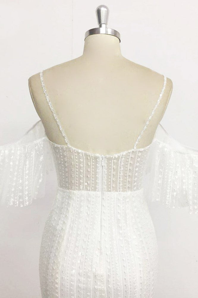 Stylish Sleeveless V-Neck Ivory Wedding Dresses Spaghetti Straps Pearls Bridal Gowns On Sale