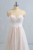 Stylish Spaghetti Straps Sleeveless Lace Wedding Dresses Champgne A-line Ruffles Bridal Gowns On Sale
