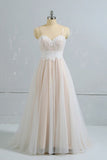 Stylish Spaghetti Straps Sleeveless Lace Wedding Dresses Champgne A-line Ruffles Bridal Gowns On Sale