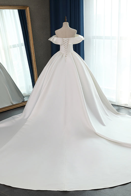 Stylish Strapless Sweetheart Satin Wedding Dress Ruffles Sleeveless Ball Gowns Bridal Gowns On Sale