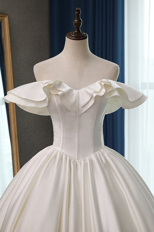 Stylish Strapless Sweetheart Satin Wedding Dress Ruffles Sleeveless Ball Gowns Bridal Gowns On Sale