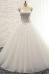 Stylish Sweatheart White Sequins Wedding Dresses A line Tulle Bridal Gowns On Sale