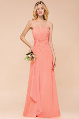 Stylish Sweetheart Ruffle Affordable Coral Chiffon Bridesmaid Dresses Online