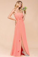 Stylish Sweetheart Ruffle Affordable Coral Chiffon Bridesmaid Dresses Online