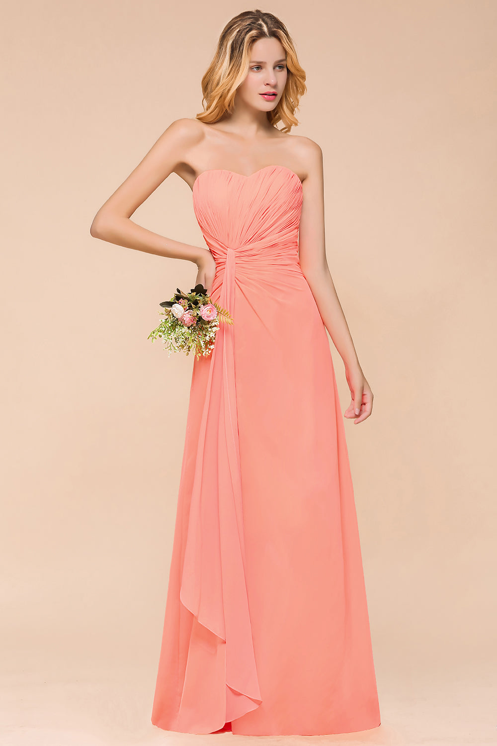 Stylish Sweetheart Ruffle Affordable Coral Chiffon Bridesmaid Dresses Online