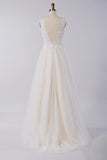 Stylish V-neck Straps Tulle Wedding Dress Appliques A-line Ruffles Bridal Gowns On Sale