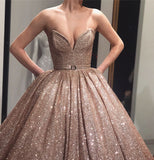 Sweetheart Ball Gown Sequins Prom Dress Long Evening Party Gowns