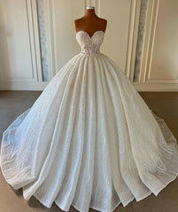 Sweetheart Ball Gown Wedding Dress Lace With Pearls