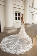 Sweetheart Champagne Wedding Dress Mermaid Long With Appliques