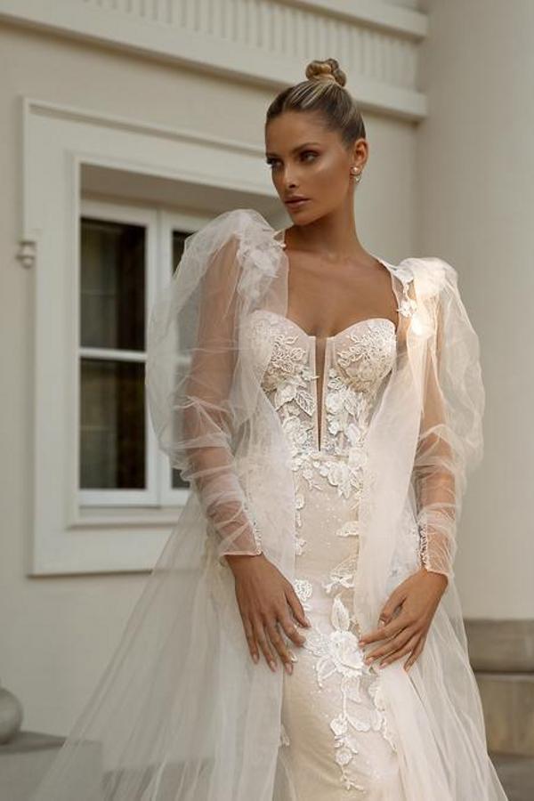 Sweetheart Champagne Wedding Dress Mermaid Long With Appliques