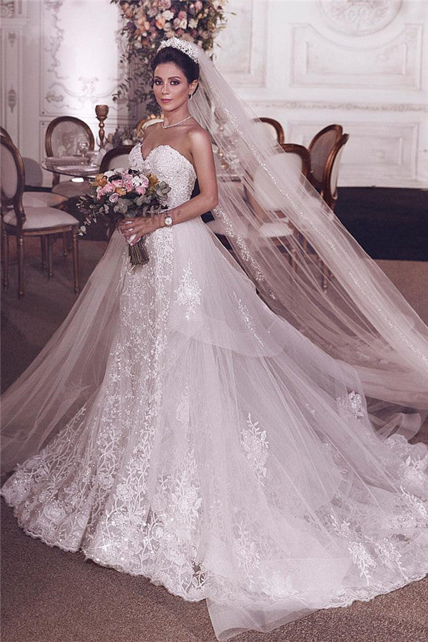 mermaid wedding dress overskirt Sheer Long Sleeve Mermaid Wedding Dress with Overskirt EU42