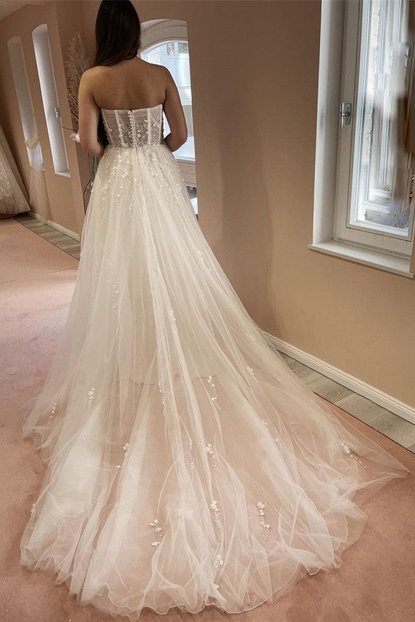Sweetheart Pearls Wedding Dress Tulle Long On Sale