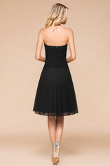 Sweetheart Ruffle Short Black Bridesmaid Dress