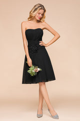Sweetheart Ruffle Short Black Bridesmaid Dress