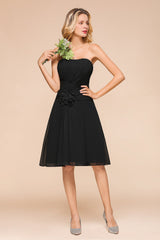 Sweetheart Ruffle Short Black Bridesmaid Dress