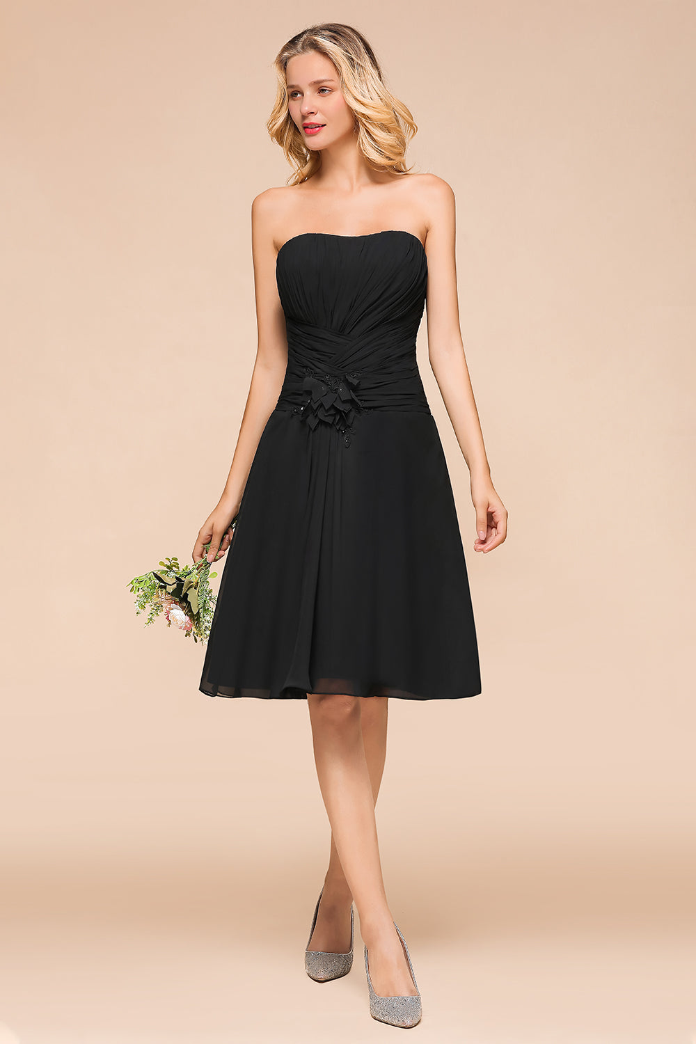 Sweetheart Ruffle Short Black Bridesmaid Dress